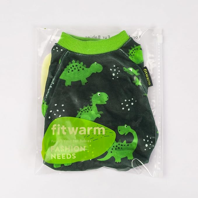 Fitwarm Dinosaur Dog Fleece Pajamas, Warm Clothes for Small Dogs Boy, Cozy Pet Onesie with Feet, Dark Green, Bright Green, Small