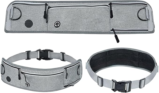 Waist Dog Hands Free Dogs Leash, Waist Running Leash with Zipper, Walking Pouch for Dog Walking, Reflective Dual Padded Handles Bungee Retractable Running for Medium to Large Dogs (Grey)