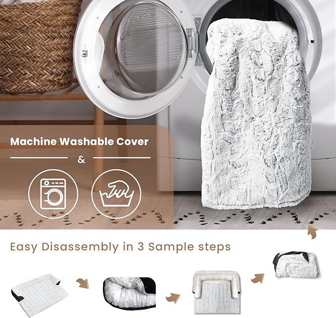 Calming Large Dog Bed for Couch β 41"x37" Washable Non-Slip Plush Sofa Protector for Dogs, Removable Cover, Soft Furniture Mat in Grey