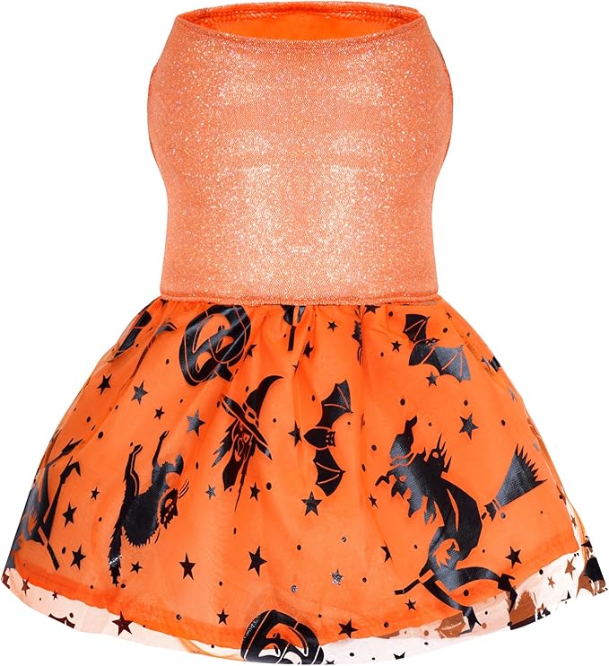 Dog Halloween Costume Dog Dress Witch Tulle Skirt Halloween Pet Clothes for Puppy Small Cats (Orange, Large)