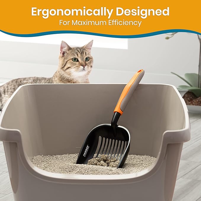 PAWBEE Metal Cat Litter Scoop, Premium Non-Stick Cat Litter Scooper with Holder, Deep Shovel metal pooper scooper, Long Non-Slip Handle Kitty Litter Scoop, Cat Poop Scooper, Cat Scooper for Litter Box