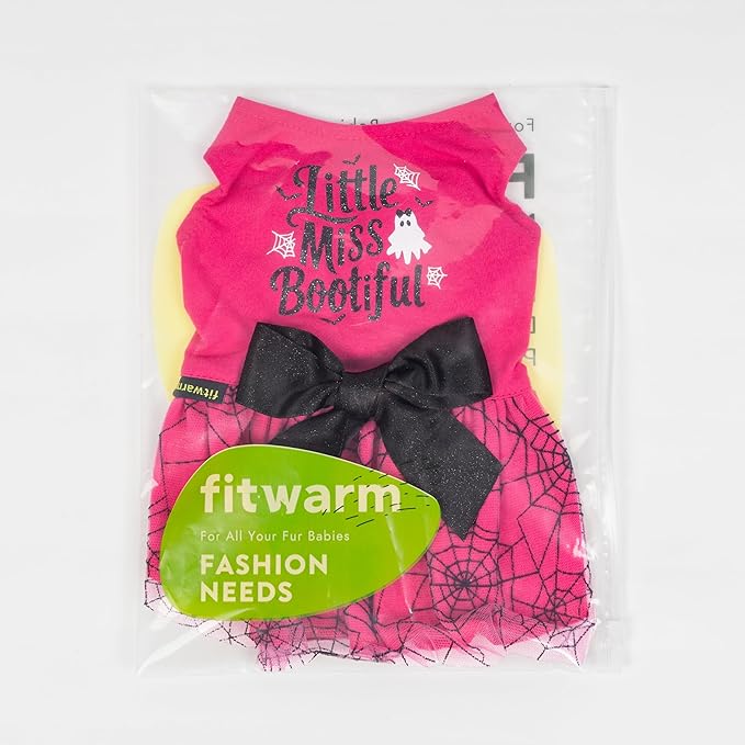 Fitwarm Little Miss Bootiful Halloween Dog Dress, Funny Costumes for Small Dogs Girl, Pet Outfit, Black, Hot Pink, Large