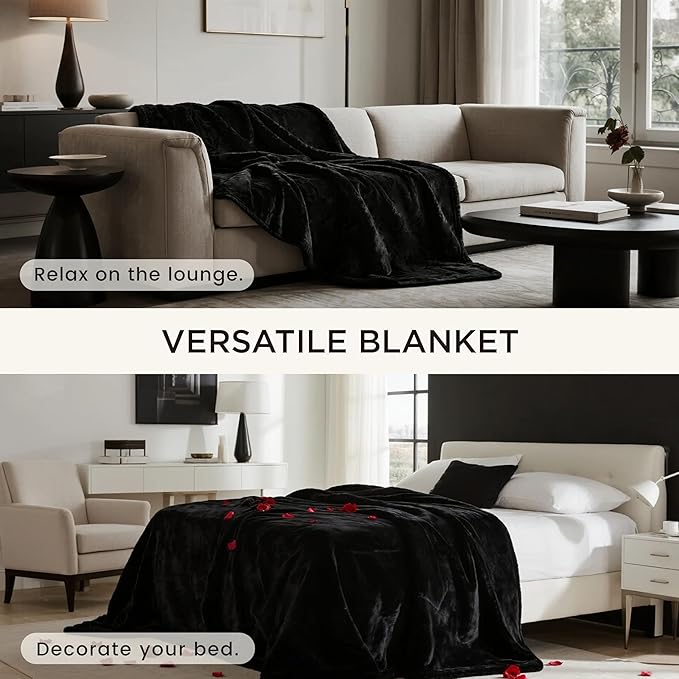 gogobunny Waterproof Bed Blanket, Reversible Sherpa Fleece Throw Blanket for Dog Puppy Cat, Furniture Cover Protects Bed Couch Sofa from Liquid Pee and Pet Fur (Black, 90x108 inches)