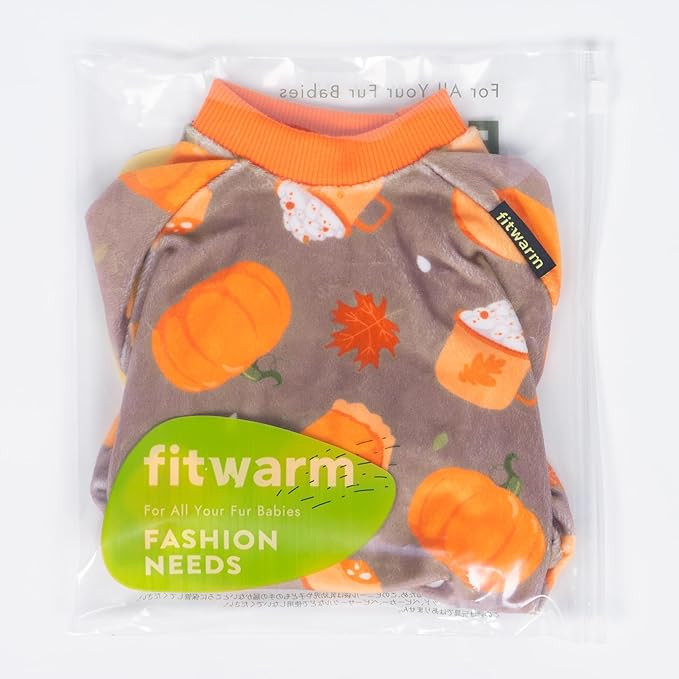 Fitwarm Pumpkin Dog Pajamas, Thanksgiving Outfit for Small Dogs Boy Girl, Pet Onesie, Brown, Orange, Large