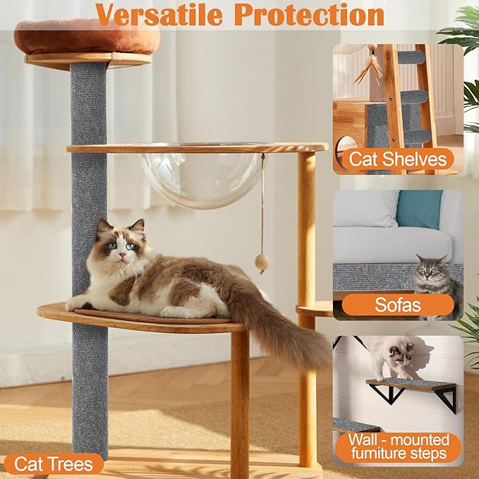 Cat Scratch Furniture Protector - 40" x 17" Trimmable Self-Adhesive Cats Claws Scratch Pads, DIY Cat Climbing Couch Protector for Scratch Post Cat Tree Replacement Indoor (Light Gray)