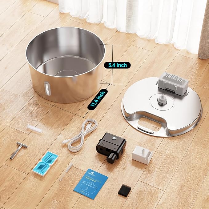 Voluas Dog Water Fountain, Automatic Water Dispenser for Dogs, 236oz/1.8Gal/7L Wireless Stainless Steel Pet Fountains, Battery Operated Cat Dispenser with Ultra-Silence Pump