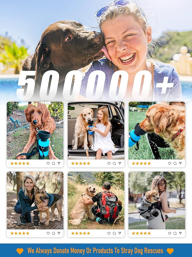 Lesotc Dog Water Bottle, Portable Water Dispenser with Water Bowl, Leak Proof Pet Travel Squeeze Bottle, Puppy Essentials Dog Stuff Accessories for Outdoor Walking, Hiking, Camping Doggie Gift