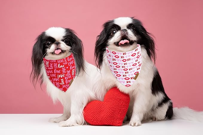 Valentines Dog Bandana - 2 Pack Triangle Dog Bandanas | Reversible Love and Heart Pet Scarf | Premium Durable Fabric | Boys & Girls | Holiday Bandana for Large and Extra Large Dogs (X-Large)
