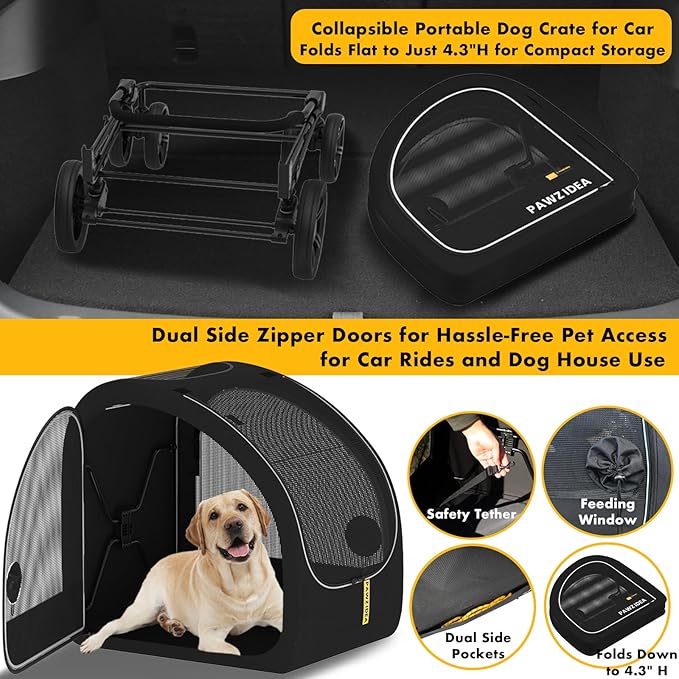 PAWZIDEA Large Dog Stroller with Detachable Carrier, Portable Dog Crate for Car Travel, Multiple Pet Strollers for Medium Dogs up to 80lbs, Adjustable Handle, All-Terrain 9” Wheels, Storage Organizer