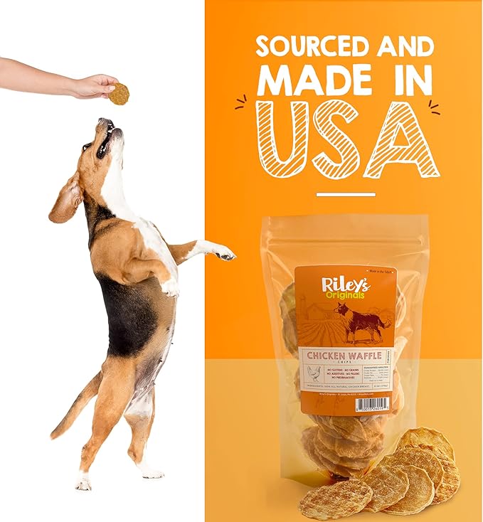 Riley's Waffles Chicken Chips for Dogs - USA Sourced 100% Chicken Breast - Dehydrated and Lean Jerky Treats - Single Ingredient Dog Treat - 6oz