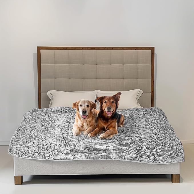 Muddy Mat® Dog Blanket - Chenille Water Absorption Blanket for Bed & Couch Cover for Dogs Washable, Anti-Slip Soft and Durable Furniture Protector for Dogs - Grey 52"x72"