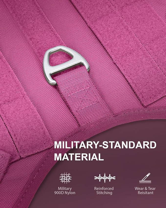 FAYOGOO Tactical Dog Harness for Large Dogs - Dog Harness Escape Proof with Handle - No Pull Military Service Dog Vest with Removable Patches for Walking,Training (Fuchsia, M(Chest:22-27"))