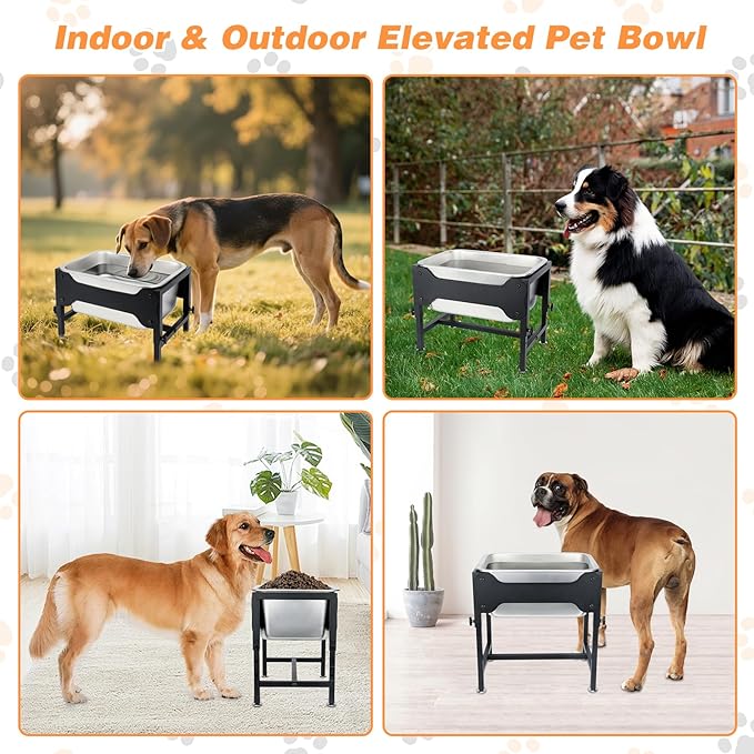 3 Gallons Elevated Large Dog Water Bowl, 4 Height Adjustable Stainless Steel Raised Dog Bowls with Stand, Indoor Outdoor Pet Water Bowl Relief Joint Pressure Pet Dishes for Dogs Easy Clean
