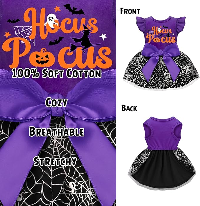 Dog Halloween Costumes Dog Ruffle Dress Pet Halloween Costumes Cute Puppy Dress with Bowknot Tulle for Small Medium Large Dogs Pumpkin Witch Bat Girl Dog Cat Pet Clothes Apparel