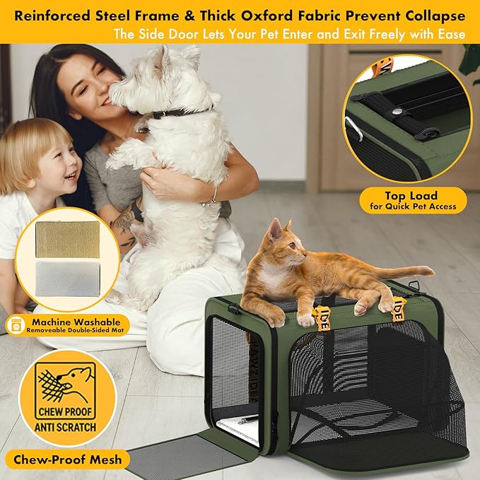 PAWZIDEA Double Pet Stroller with 2 Detachable Carriers, Portable Dog Crate for Car Travel & TSA-Approved Expandable Cat Carrier, Foldable Lightweight Jogger Stroller for 2–4 Cats or Small/Medium Dogs