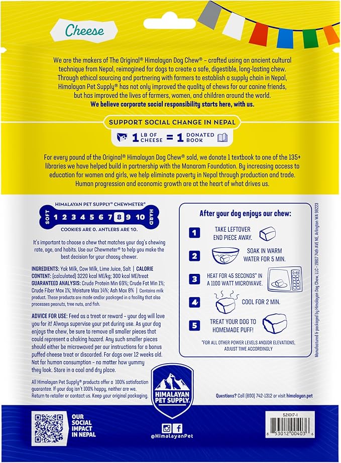 Himalayan Dog Chew Original Yak Cheese Dog Chews, 100% Natural, Long Lasting, Gluten Free, Healthy & Safe Dog Treats, Lactose & Grain Free, Protein Rich, Mixed Sizes, 2 Chews