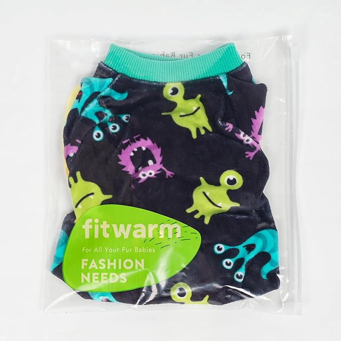 Fitwarm Cute Monster Halloween Dog Pajamas, Funny Costumes for Small Dogs Boy Girl, Festive Pet Clothes, Green, Purple, Black, Medium