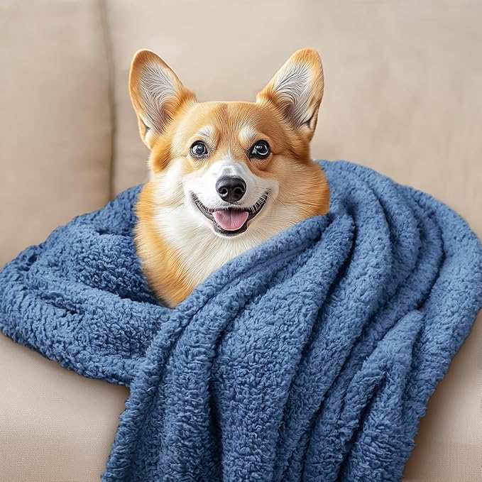 Luciphia 1 Pack 3 Calming Dog Blanket Fluffy Premium Fleece Pet Blankets Soft Sherpa Throw for Dogs Puppy Cat Haze Blue Small (23" x16")