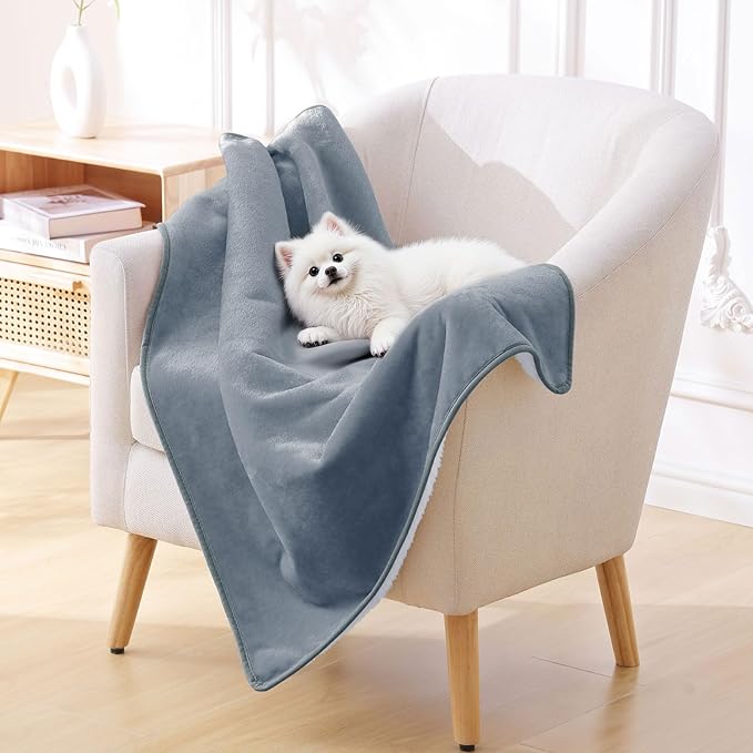 Smiry Waterproof Dog Bed Blanket, Leakproof Pet Throw Blanket for Bed Couch Sofa, Reversible Sherpa Fleece Furniture Protector Cover for Small Medium Large Dogs Cats (Grey, 32x40 inches)