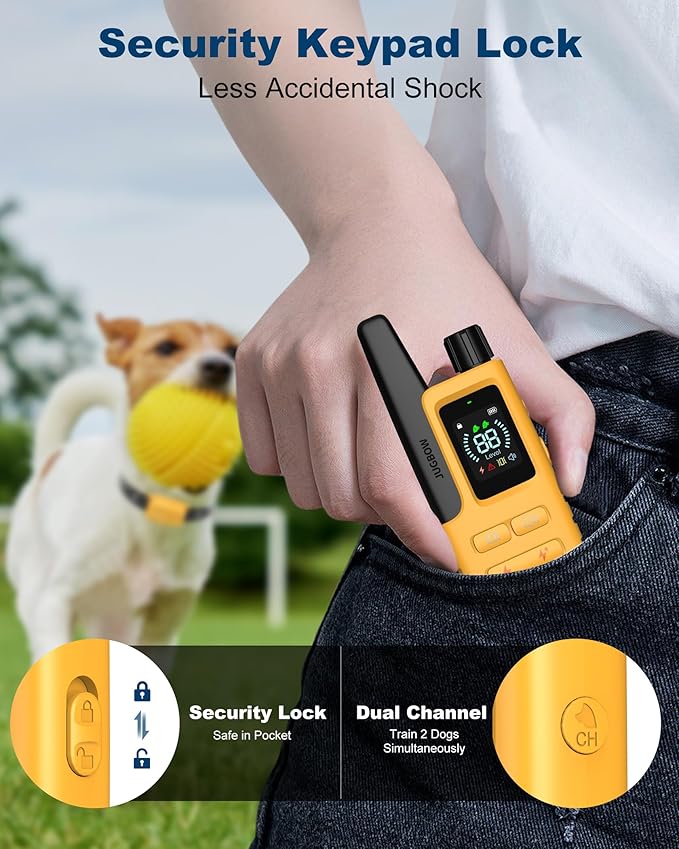 Jugbow Dog Shock Collar - 4200FT Dog Training Collar with Remote IPX7 Waterproof Electric Collar with 4 Training Modes, Security Lock, Rechargeable e-Collar for All Breeds, Sizes Yellow