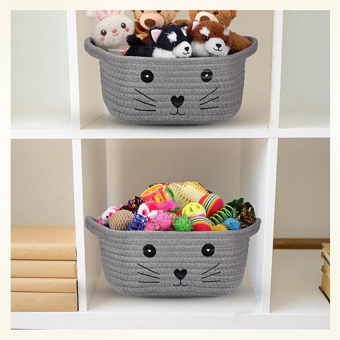 Zopeal 58 Pcs Cat Storage Basket Gift Toys Set, Colorful Flashing Balls Pet Bell Crinkle Balls Spring Toys Attract Cat to Swat, Bite, Hunt, Interactive for Pet(Grey,9.8 Inch)