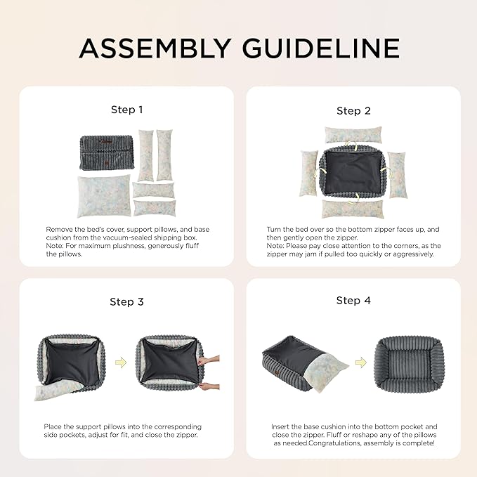 Bedsure Cute Dog Bed for Small Medium Dogs - Washable Furry Puppy Beds, Rectangle Orthopedic Corduroy Fleece Pet Beds with Removable Zipper Cover, 25x21x7inches, Warm Grey