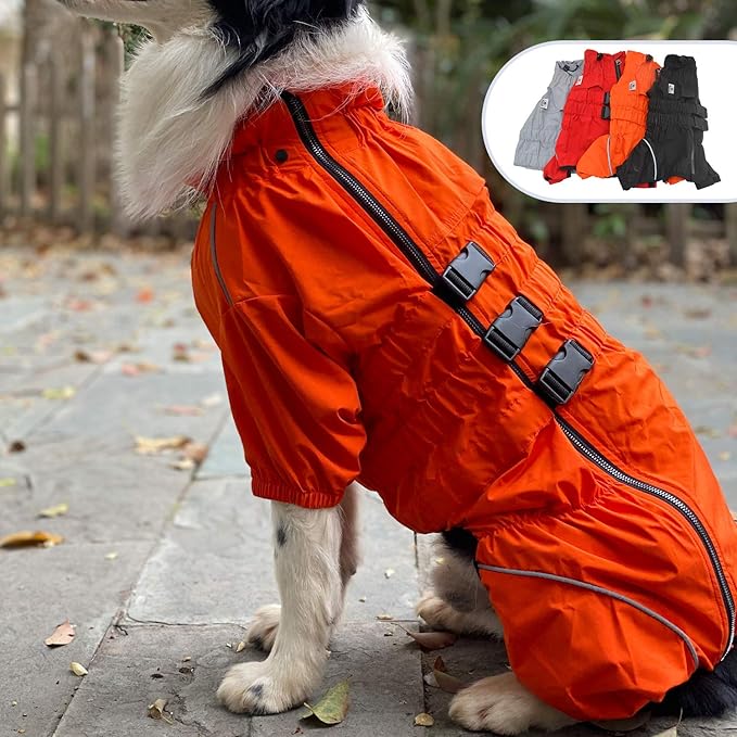 Dogs Waterproof Jacket, Lightweight Waterproof Jacket Reflective Safety Dog Raincoat Windproof Snow-Proof Dog Vest for Small Medium Large Dogs Orange 5XL