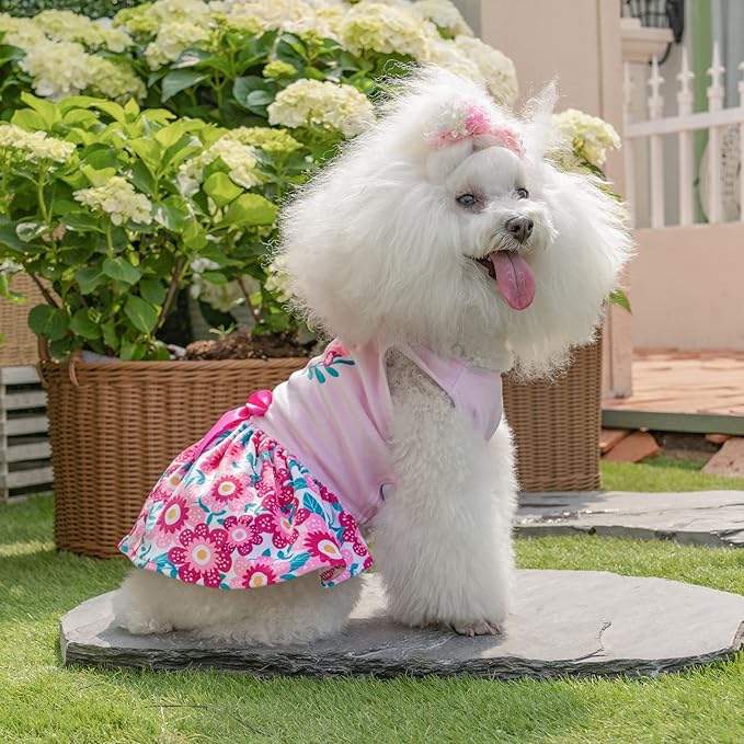 CuteBone Happy Mother's Day Dog Dress Velvet for Small Dogs Girl Floral Skirt Pink Puppy Dresses Dog Clothes CVA22L-D