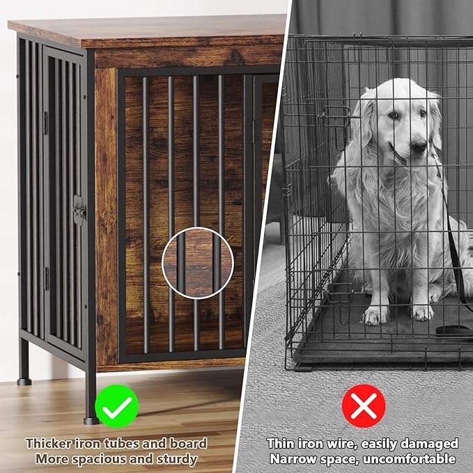EasyCom Dog Crate Furniture for 1 or 2 Dogs, Heavy Duty Single/Double Dog Crates for Small/Medium/Large Dogs, Dog Kennel Furniture Indoor as TV Stand, Medium Size 63" L(20-35 Pounds), Brown