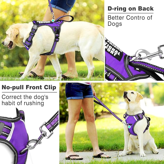 WINSEE Service Dog Vest No Pull Dog Harness with 7 Dog Patches, Reflective Pet Harness with Durable Soft Padded Handle for Puppies, Small, Medium, Large, and Extra-Large Dogs