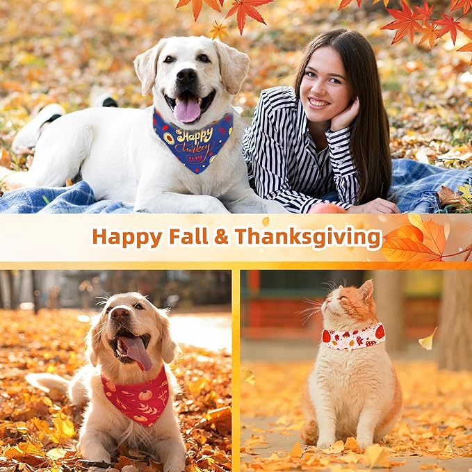 200 Pcs Fall Dog Bandanas Bulk Thanksgiving Pet Scarves Autumn Adjustable Bibs for X-M-L Dogs Washable Holiday Puppy Kerchief for Groomers Shelters