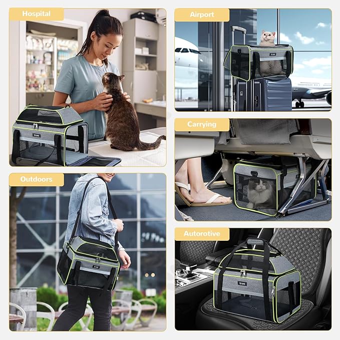 Lekereise Top-Expandable Pet Carrier - TSA Airline Approved Soft Sided Underseat Up to 12lbs Travel Carriers for Small Cats and Dogs with Locking Safety Zippers Anti-Scratch Mesh Gray