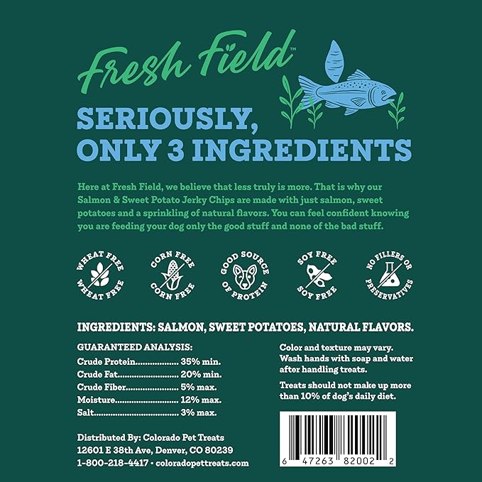 Fresh Field Salmon & Sweet Potato Jerky Chips, 14 oz – All-Natural Dog Treats, USA Made, Omega-3 Rich, Supports Health