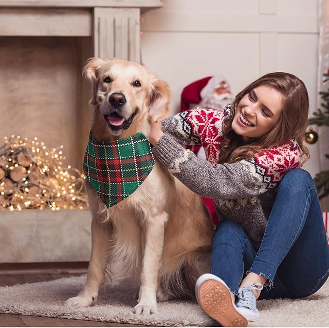 Sanwuta 50 Pieces Christmas Dog Bandanas Bulk, Classic Plaid Dog Bandanas, Triangle Scarf Plaid Kerchief for Small to Large Puppy Pet Cats(25.6 x 17.7 x 17.7 Inch)