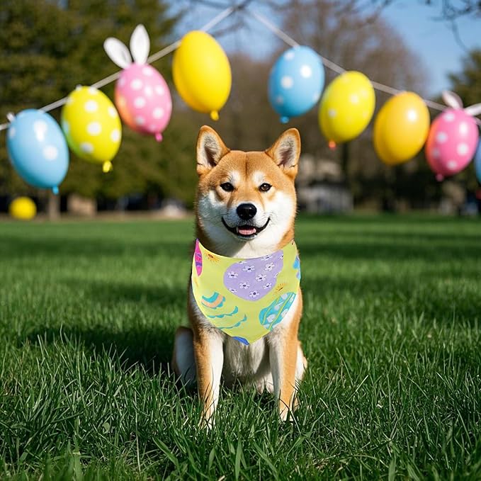 Easter Dog Bandanas for Medium Dog Breed 7 Pcs Hemming Seam Edge Polyester Dog Bandana Adjustable Dogs Scarves Grooming M