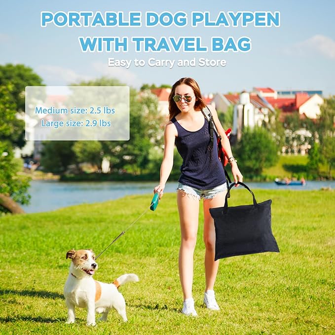 Portable Pet Playpen with Waterproof pad,Collapsible Crates Kennel Playpen for Dog cat and Rabbit &Travel playpen Outdoor or Indoor (Large(35.4" L x 27.6" W x 23.6" H), Clear Blue)