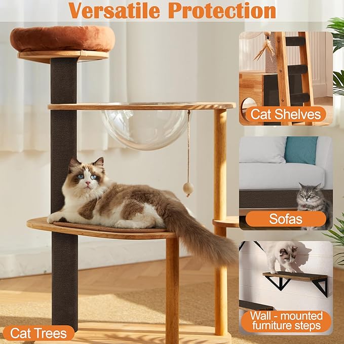 Cat Scratch Furniture Protector - 78.7" x 13.8" Trimmable Self-Adhesive Cats Claws Scratch Pads, DIY Cat Climbing Couch Protector for Scratch Post Cat Tree Replacement Indoor (Brown)