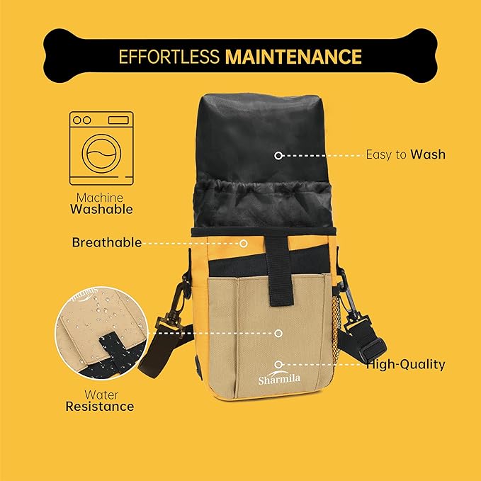Sharmila Dog Treat Pouch - Large Capacity Storage & Multi-Pocket Design, Waterproof Training Treat Pouch Constructed from High-Density Oxford Fabric for Pet Training, Dog Walking, Hiking (Khaki)