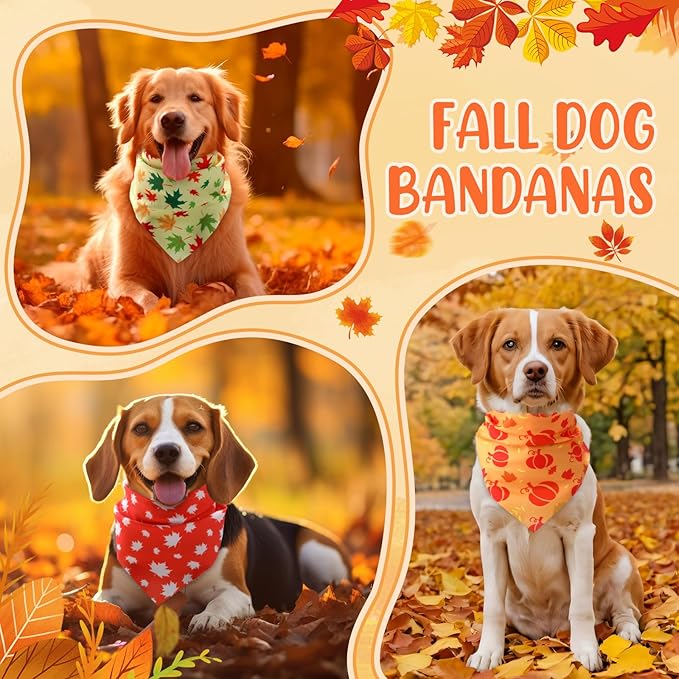 Weewooday 50 Pcs Thanksgiving Fall Dog Bandanas Bulk Pumpkin Maple Leaves Autumn Bandanas for Bibs Adjustable Scarf for Small Medium Large Pets Cats Costume(Leaves Pattern, 31.5 x 21.7 X21.7 Inch)