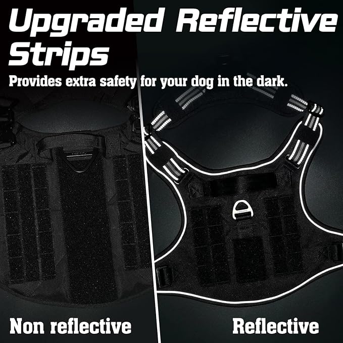 rabbitgoo Tactical Dog Harness for Small Dogs, No Pull Military Service Vest with Handle & Molle, Easy Control for Training Walking, Adjustable Reflective Straps, Black, S