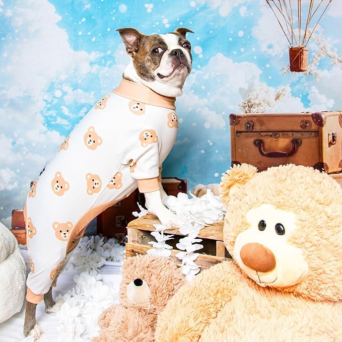 Spark Paws Dog Pajama, Dog Recovery Suit Male, Onesie, Ultra-Soft and 4-Way Stretch, for Small Medium and Large Breeds - Bear Beige - M