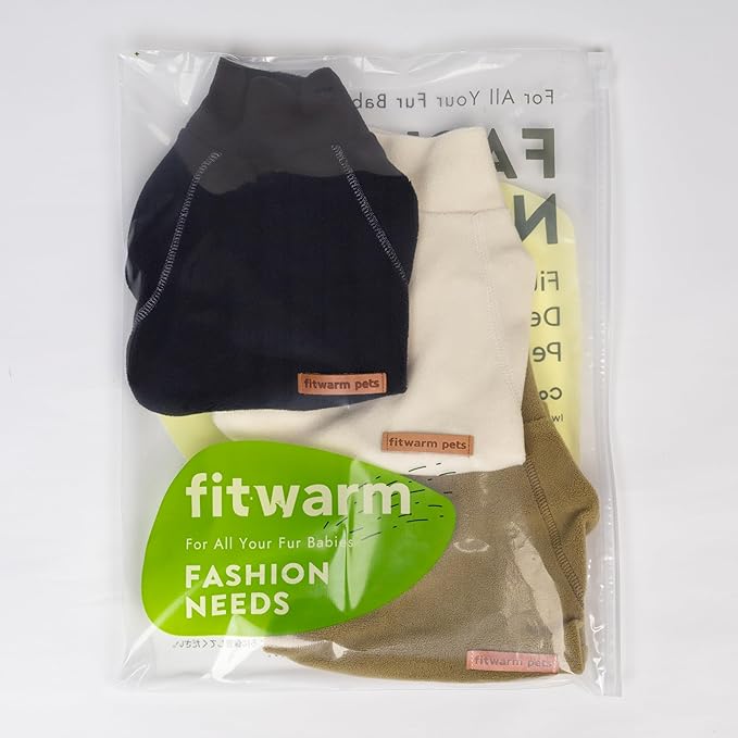 Fitwarm 3 Pack Classic Fleece Dog Sweater, Winter Clothes for Small Dogs Boy Girl, Turtleneck Dog Sweatshirt, Pet Pullover Jumper, Cat Apparel, Black, Olive Green, Cream, Medium