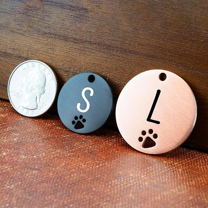 Ultra Joys Dog Tags Personalized for Pets - Hollow Paw Custom Pet ID Tag - Engraved Dog Tag for Small, Large Dogs - Large Round in Rose