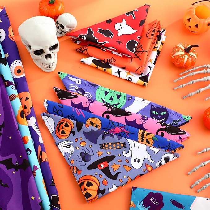 Amylove 120 Pcs Halloween Dog Bandanas Bulk Thanksgiving Day Holiday Triangle Dog Pack Puppy Kerchief Bandana Adjustable Pet Scarf for Pet Cat Costume Accessories Decor(Skeleton)