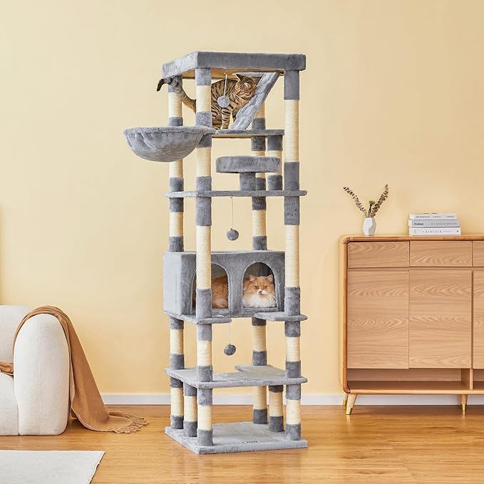 MWPO 74.8 inches Large Cat Tree with Sisal-Covered Scratching Posts & Condo, Tall Cat Tower Entertainment Playground Furniture for Cats & Kittens - Multiple Colors-Light Gray