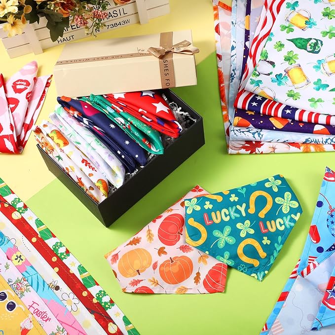 Reginary 72 Packs Holiday Dogs Bandanas Bulk Patriotic Halloween Thanksgiving Christmas New Year Birthday Summer Scarf Bibs Easter St. Patrick's Day Pets Bibs Adjustable Dog Bandana for Pet Costume