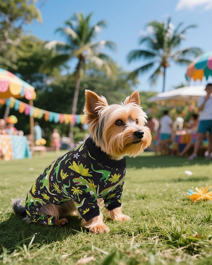 PET SHOW 4 Pack Small Dog Pajamas for Boy Doggies Dinosaur Shark Soft Stretchy PJs Plaid Jumpsuit Puppy Cats Paw Onesies Outfits with Sleeve Pets Breathable Summer Clothes Costume M