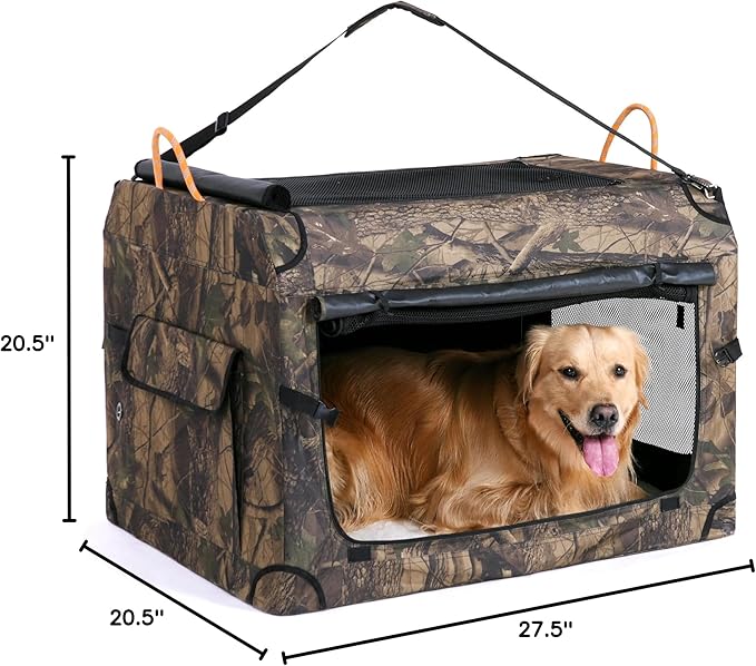 KOOPRO 36.5 Inch Collapsible Dog Crate, Portable Soft-Sided Dog Travel Carrier Camouflage Style Pet Kennel 4-Door with Durable Mesh Windows, Washable Mat, Indoor & Outdoor for Small Medium Large Dogs