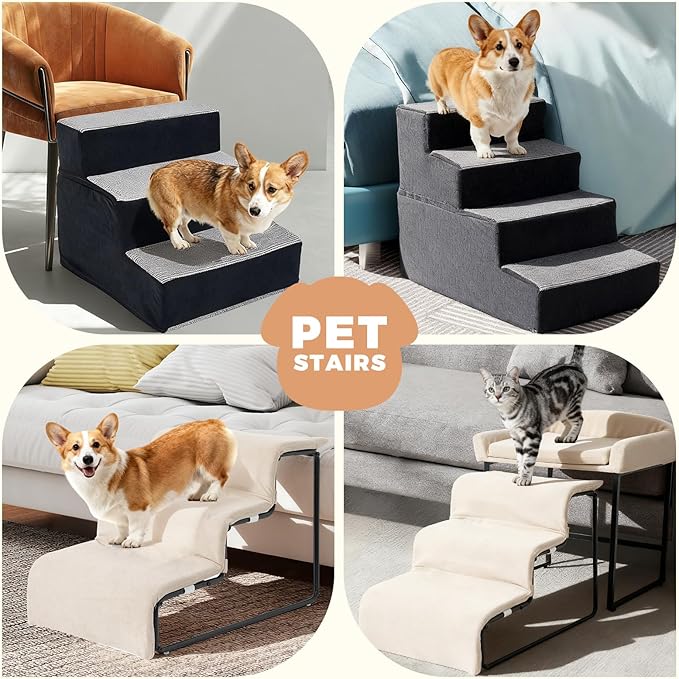 Dog Stairs for Small Dogs and Cats 18.5" H 4-Step Dog Steps for High Bed Couch and Sofa High-Density Foam Pet Stairs with Supporting Board Pet Steps with Non-Slip Bottom Washable Cover