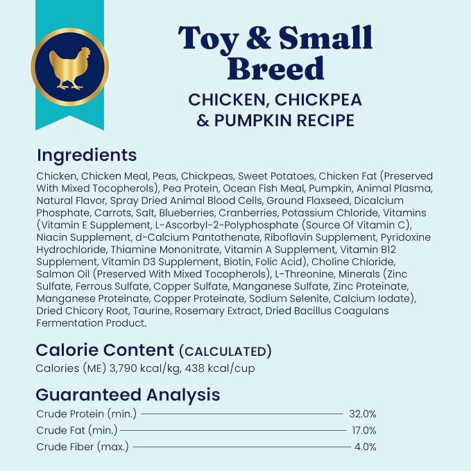 Solid Gold Toy & Small Breed Dry Dog Food Small Bites – Real Chicken, Grain Free Gluten Free, High Fiber Healthy Kibble w/Probiotics for Gut Health & Digestion Support – NutrientBoost™ – 3.75LB